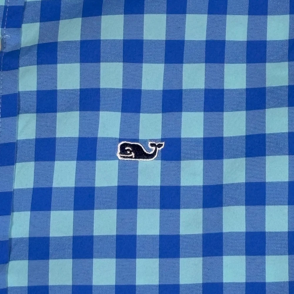 VINEYARD VINES Boys Medium (12/14) Blue Plaid Performance Long Sleeve‎ Button Up
